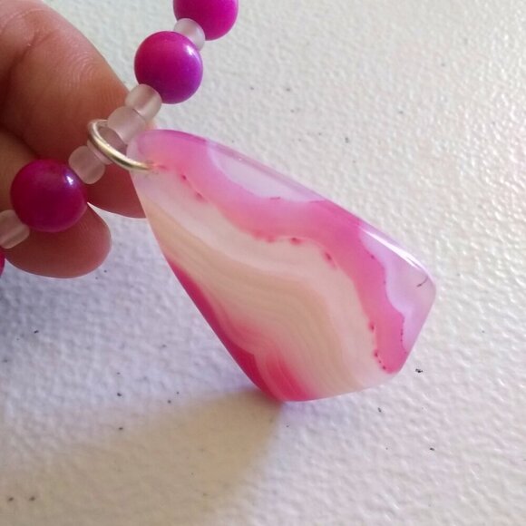 Pink & White Agate + Sugilite Choker Bib Necklace ~ Unique Feminine Girlie Boho - Picture 3 of 9
